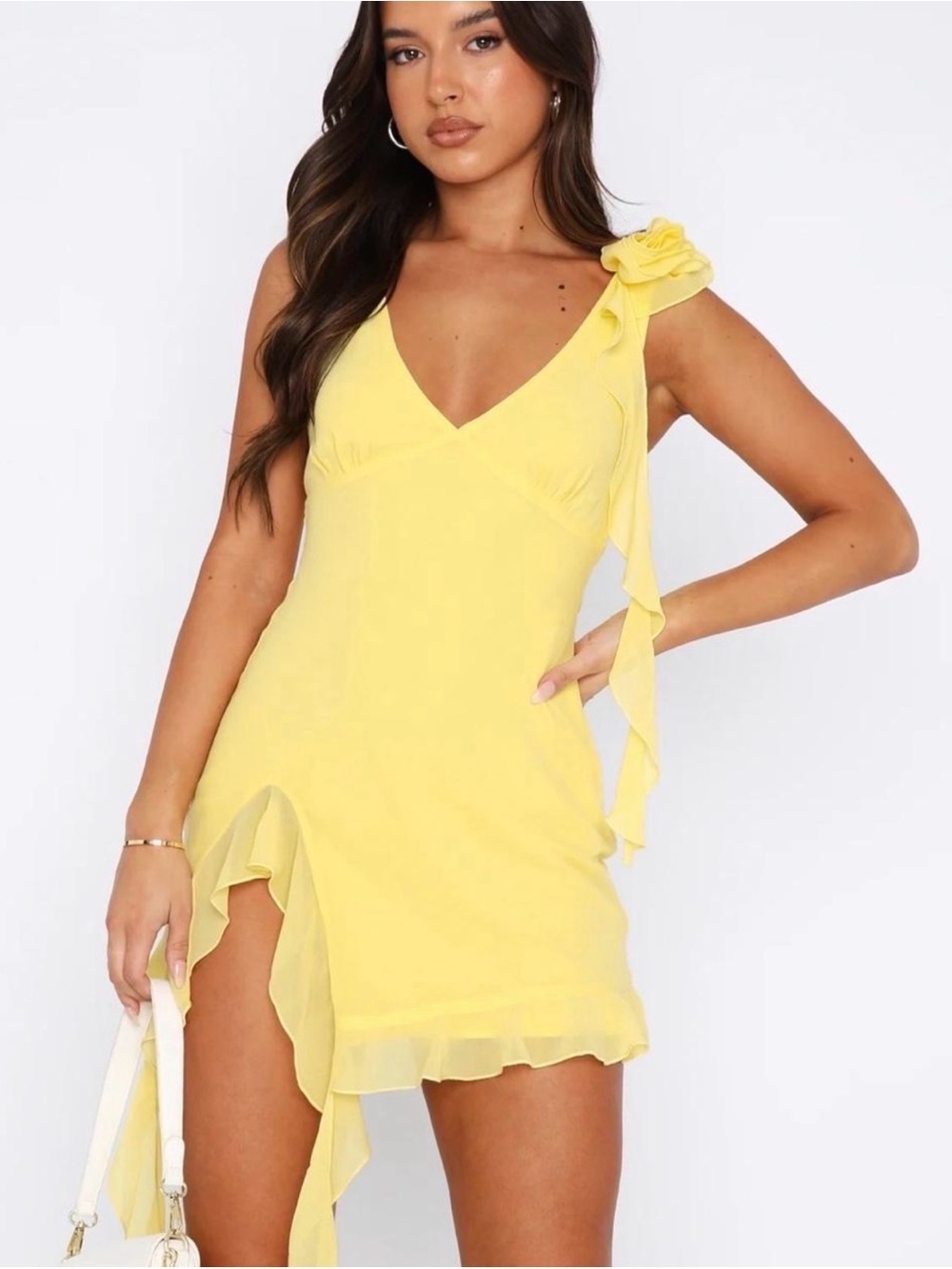 WHITE FOX Sunny Yellow V neck Ruffle Mini Dress size XS